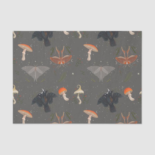 Papel De Seda Patrón de mariposa de hongos (Anverso)