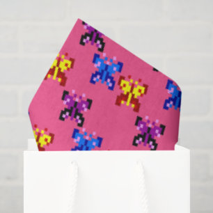 Papel De Seda Patrón de mariposa de píxeles lindo sobre fondo ro