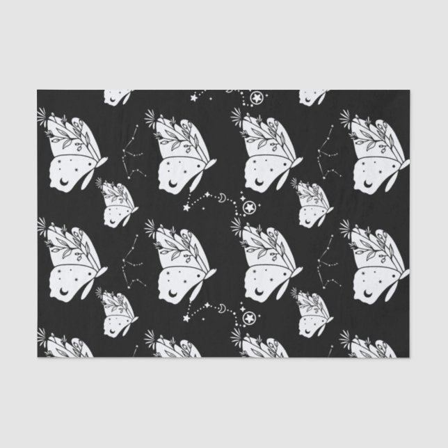 Papel De Seda Patrón de mariposa de polilla negra (Anverso)