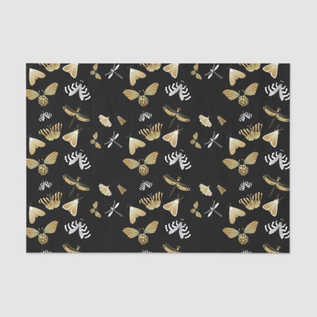 Papel De Seda Patrón de mariposa de polilla negra (Anverso)