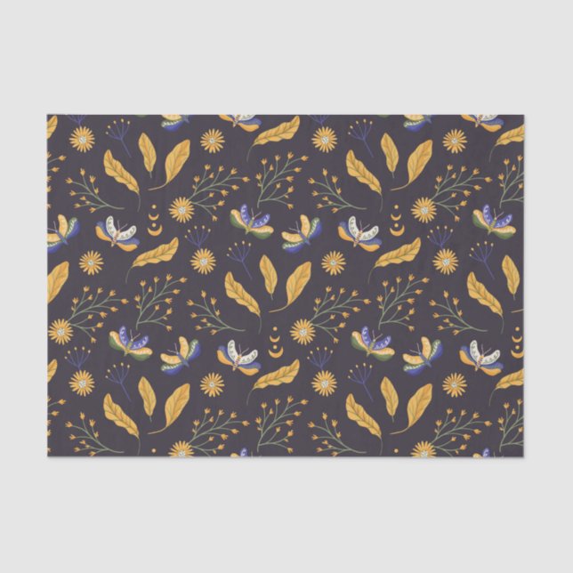 Papel De Seda Patrón de mariposa floral (Anverso)