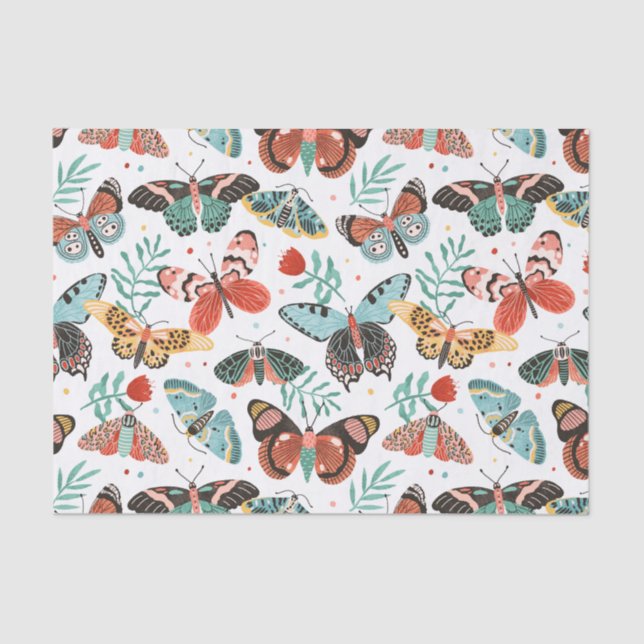 Papel De Seda Patrón de mariposa floral (Anverso)