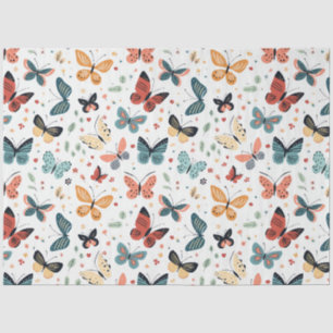 Papel De Seda Patrón de mariposa, flores y hojas coloridas