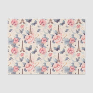 Papel De Seda Patrón de mariposa y Rosa de la Torre Eiffel