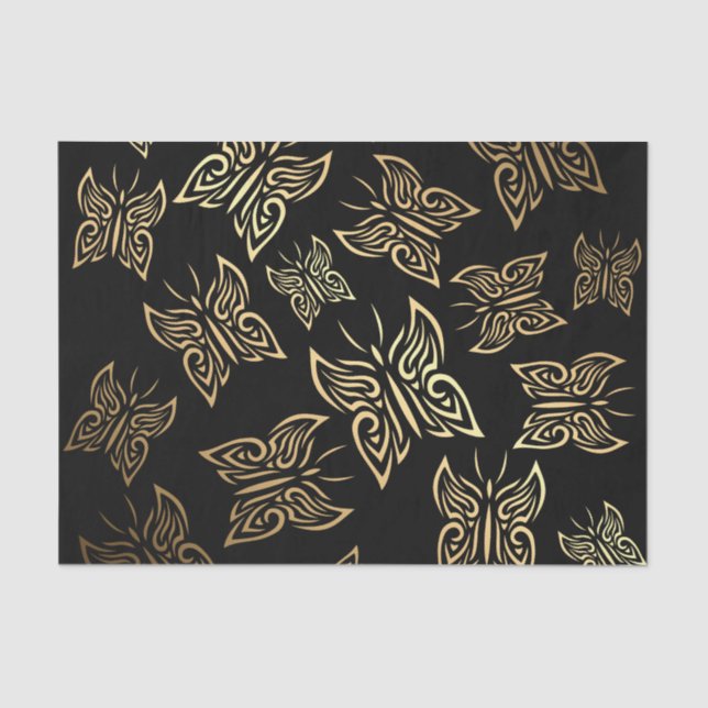 Papel De Seda Patrón de mariposas dorado (Anverso)