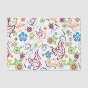 Papel De Seda Patrón de mariposas y flores coloridas monogramado