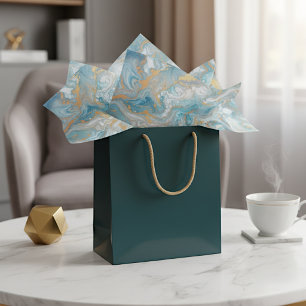 Papel De Seda Patrón de mármol azul turquesa blanco dorado Aqua