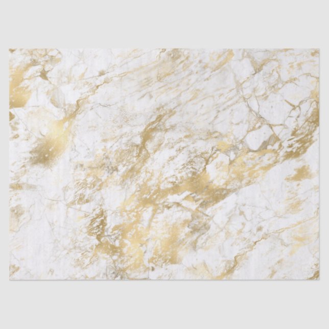 Papel De Seda Patrón de mármol blanco y dorado moderno (Anverso)