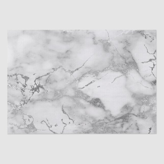 Papel De Seda Patrón de mármol blanco y plata moderno (Anverso)