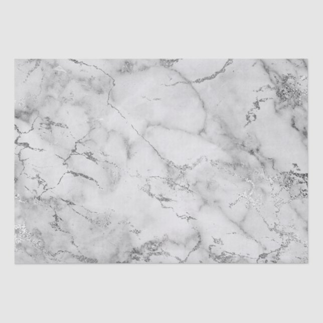 Papel De Seda Patrón de mármol blanco y plateado moderno (Anverso)