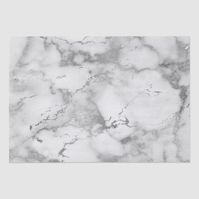 Papel De Seda Patrón de mármol blanco y plateado moderno (Anverso)