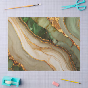 Papel De Seda Patrón de mármol verde y dorado