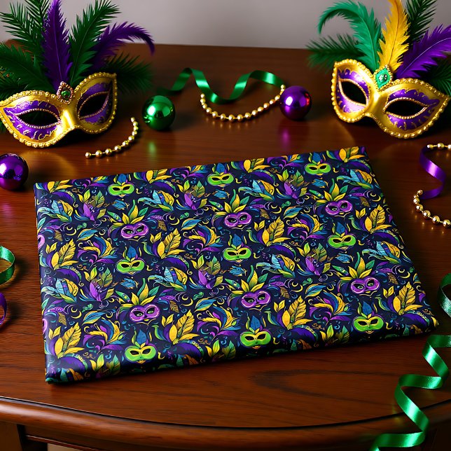 Papel De Seda Patrón de máscaras de Mardi Gras (Masterpiece Mardi Gras Masks pattern Tissue Paper)