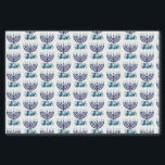 Papel De Seda Patrón de Menorah Floral Hanukkah<br><div class="desc">Ilustracion Hanukkah de Cindy Bendel. Puede cambiar el tamaño del patrón para que la menorah sea más grande o más pequeña. Haga clic en el botón de edición para modificar el patrón.</div>