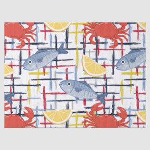 Papel De Seda Patrón de Mercado de Mariscos Mediterráneo (1)