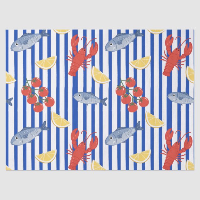 Papel De Seda Patrón de Mercado de Mariscos Mediterráneo (2) (Anverso)