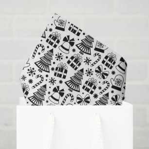 Papel De Seda Patrón de mezcla de Navidades blancos y negros en 