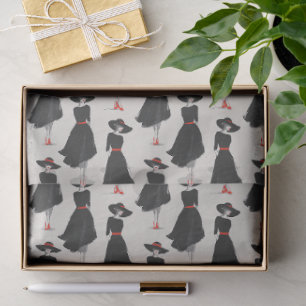 Papel De Seda Patrón de moda de vestido negro poco dibujado a ma