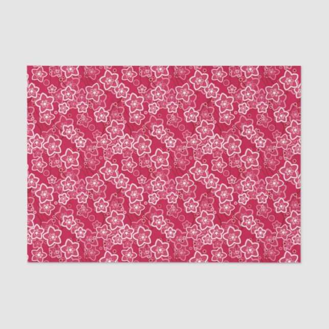Papel De Seda patrón de moda rústico floral rojo retro (Anverso)