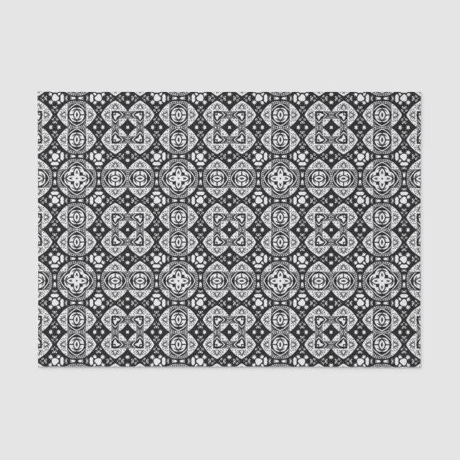 Papel De Seda Patrón de mosaico árabe negro y blanco (Anverso)