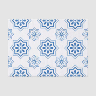 Papel De Seda Patrón de mosaico azul Azulejo portugués