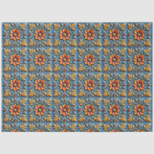 Papel De Seda Patrón de mosaico azul del Naranja floral español 