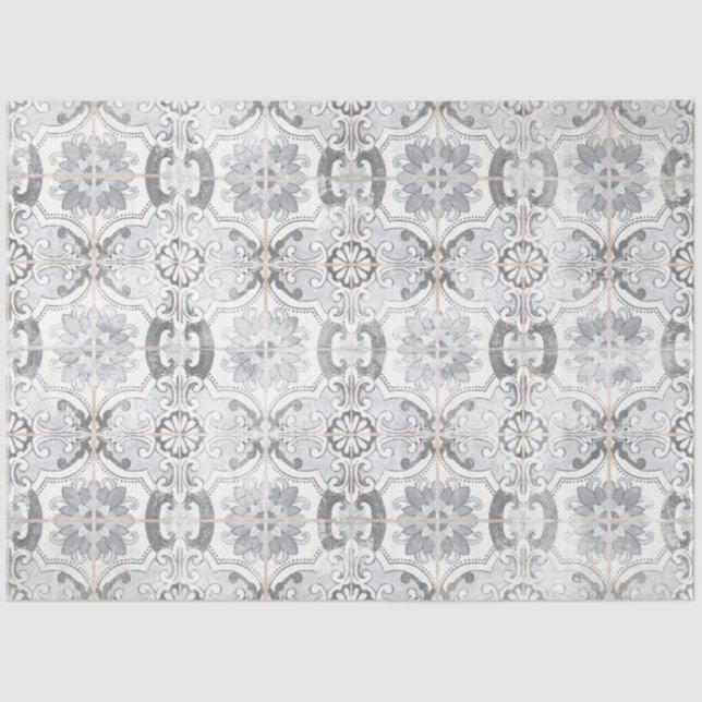 Papel De Seda Patrón de mosaico blanco y gris de la vieja casa d (Anverso)