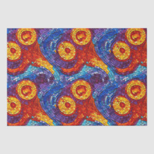 Papel De Seda Patrón de mosaico de vidrio de tono de joya azul y