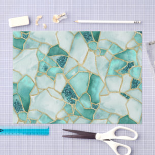 Papel De Seda Patrón de mosaico de vidrio marino acuarela aqua t