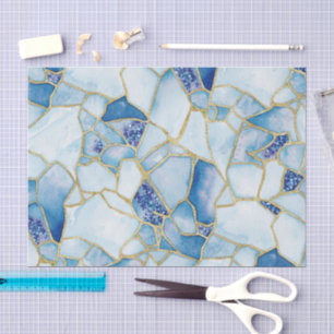 Papel De Seda Patrón de mosaico de vidrio marino acuarela azul o