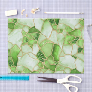 Papel De Seda Patrón de mosaico de vidrio marino acuarela oro ve