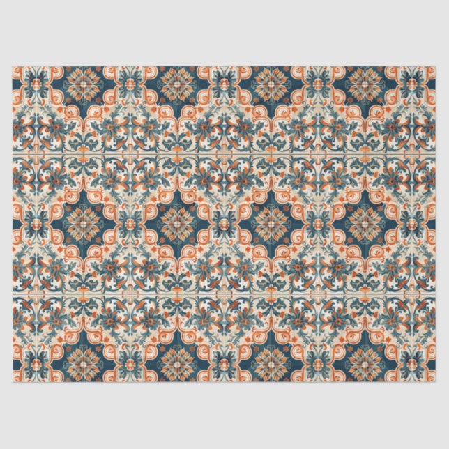 Papel De Seda Patrón de mosaico español Terracotta Talavera Deco (Anverso)