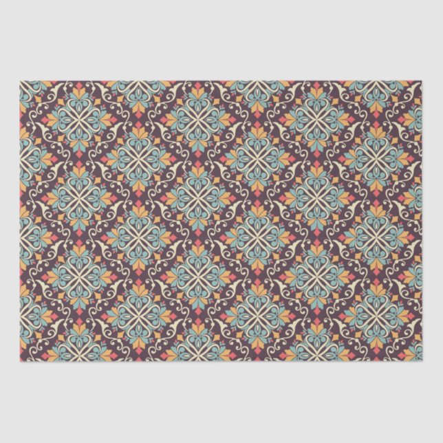 Papel De Seda Patrón de mosaico floral (Anverso)