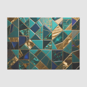 Papel De Seda Patrón de mosaico geométrico de oro azul verdoso d
