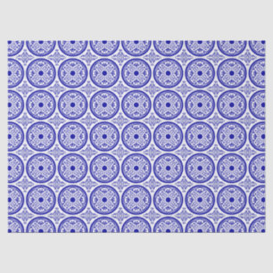 Papel De Seda Patrón de mosaico gótico azul blanco
