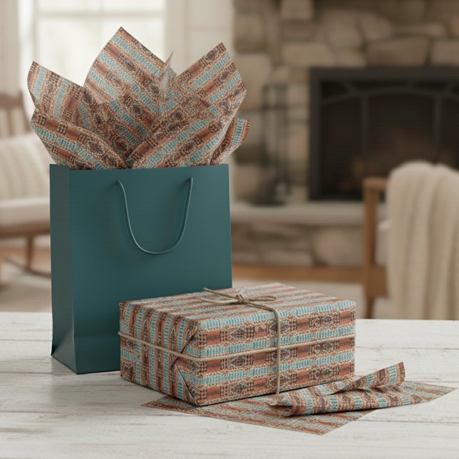Papel De Seda Patrón de mosaico naranja quemada marrón turquesa (Subido por el creador)
