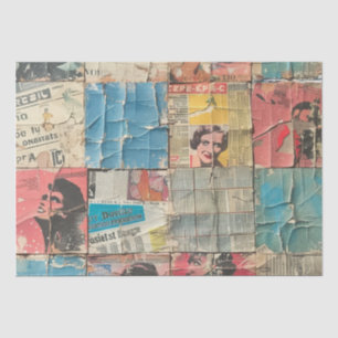 Papel De Seda Patrón de mosaico vintage de periódico de mujeres