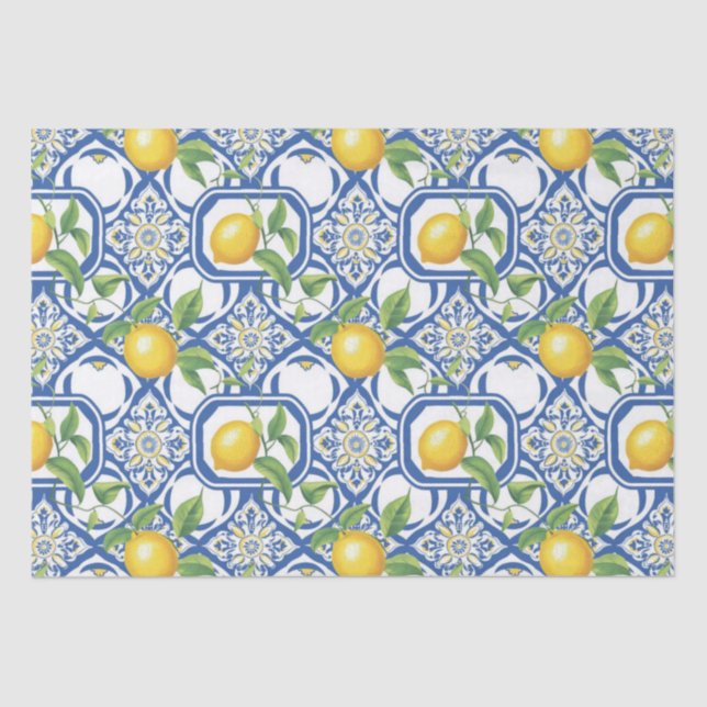 Papel De Seda Patrón de mosaicos de Azulejo de Limón (Anverso)