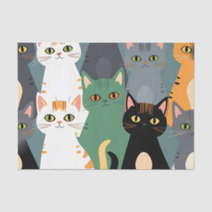 Papel De Seda Patrón de multitud de gatos de dibujos animados co