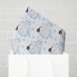 Papel De Seda Patrón de muñeco de nieve en acuarela linda