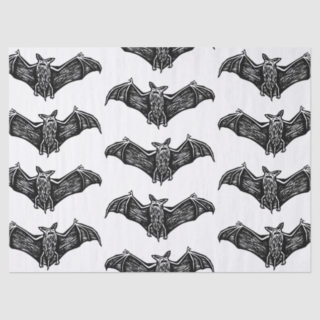 Papel De Seda Patrón de Murciélago Gótico de Blanco y Negro (Anverso)