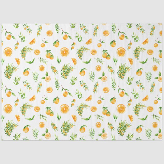 Papel De Seda Patrón de Naranjas y Follaje (Anverso)