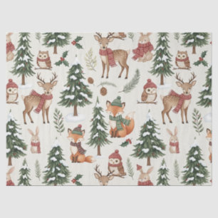 Papel De Seda Patrón de Navidad Blanco Zorro Bosque Ciervo Conej