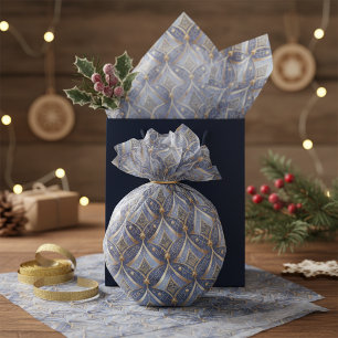 Papel De Seda Patrón de Navidad Blue Gold #15 ID1009
