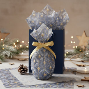 Papel De Seda Patrón de Navidad Blue Gold #16 ID1009