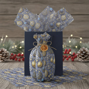 Papel De Seda Patrón de Navidad Blue Gold #20 ID1009