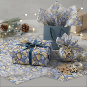Papel De Seda Patrón de Navidad Blue Gold #22 ID1009