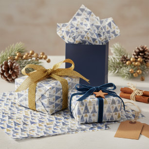 Papel De Seda Patrón de Navidad Blue Gold #25 ID1009