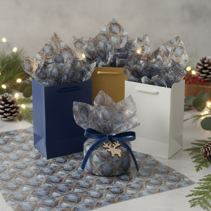 Papel De Seda Patrón de Navidad Blue Gold #31 ID1009
