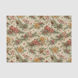 Papel De Seda Patrón de Navidad Citrus Botánico Vintage Crema